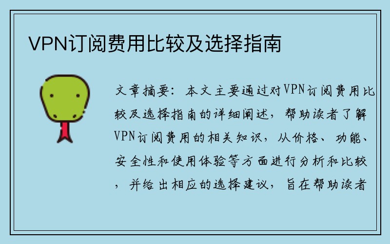 VPN订阅费用比较及选择指南